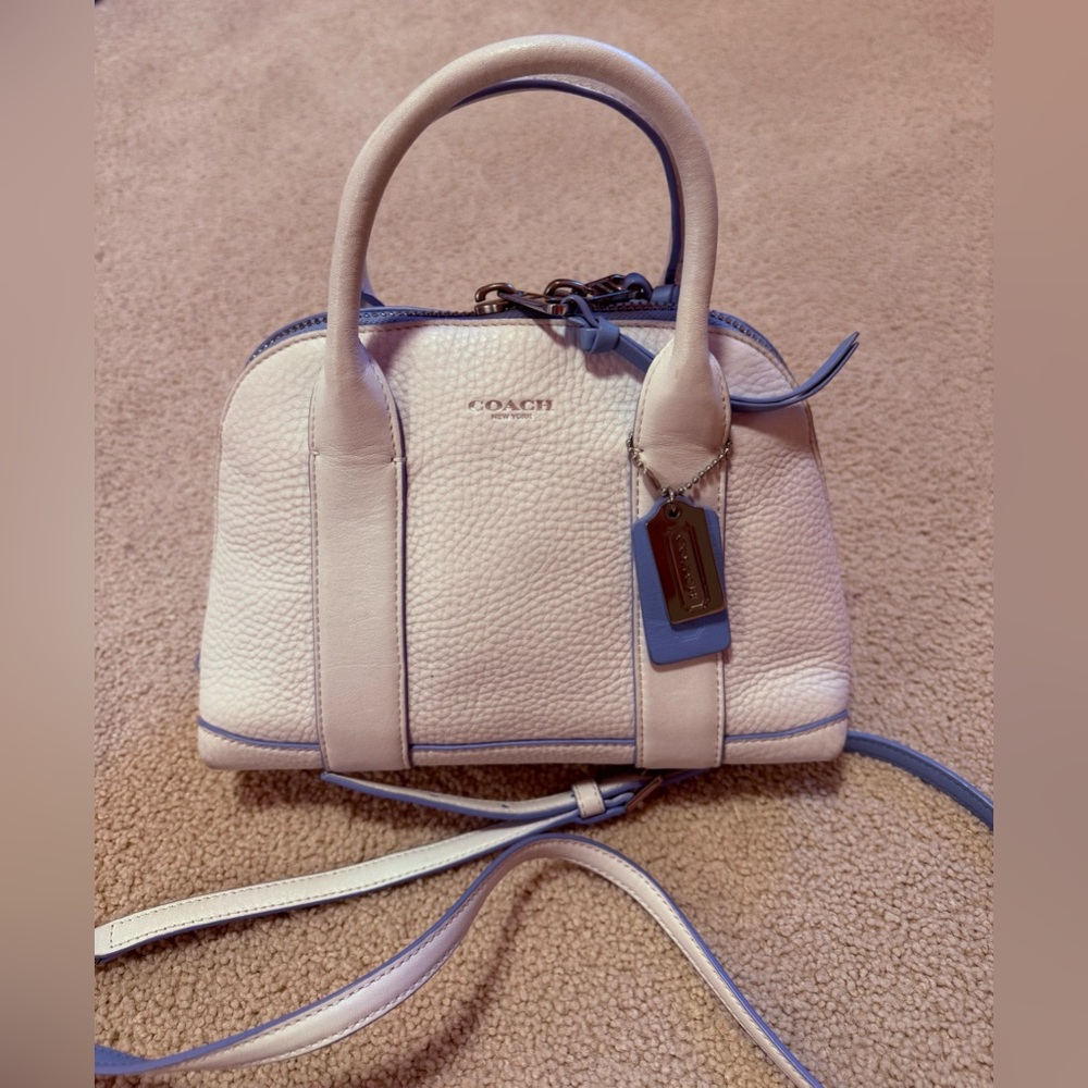 Coach White/Blue Leather Mini W.Handle Crossbody Removable/adjustable Strap, EUC